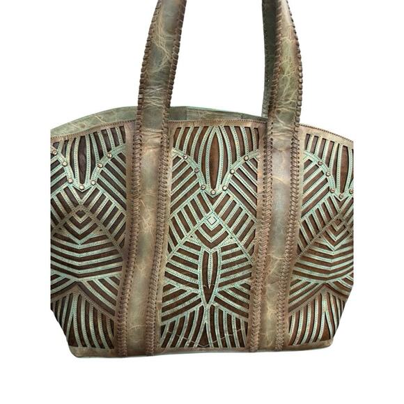 Corral Green Brown Leather Cut Out Shoulder Bag Purse Bling Western Rodeo - Picture 5 of 16